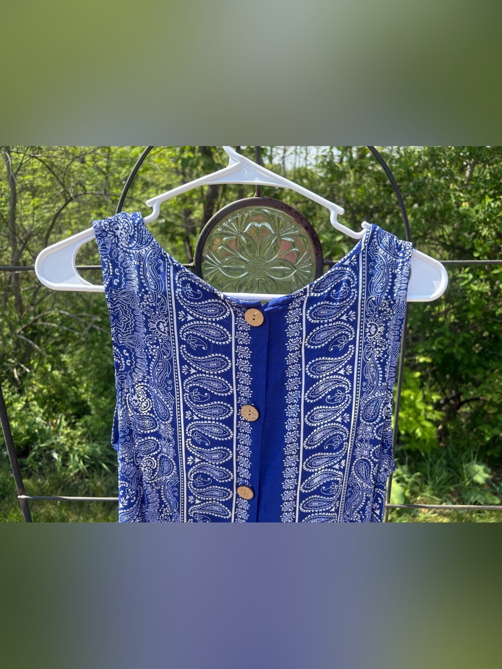 Soiree Blue Paisley Print Sleeveless Women Medium Blouse Handkerchief Sleeveless - Picture 9 of 15